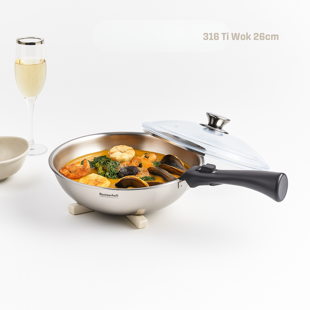 316 Ti Stainless Steel Wok 26 cm with lid