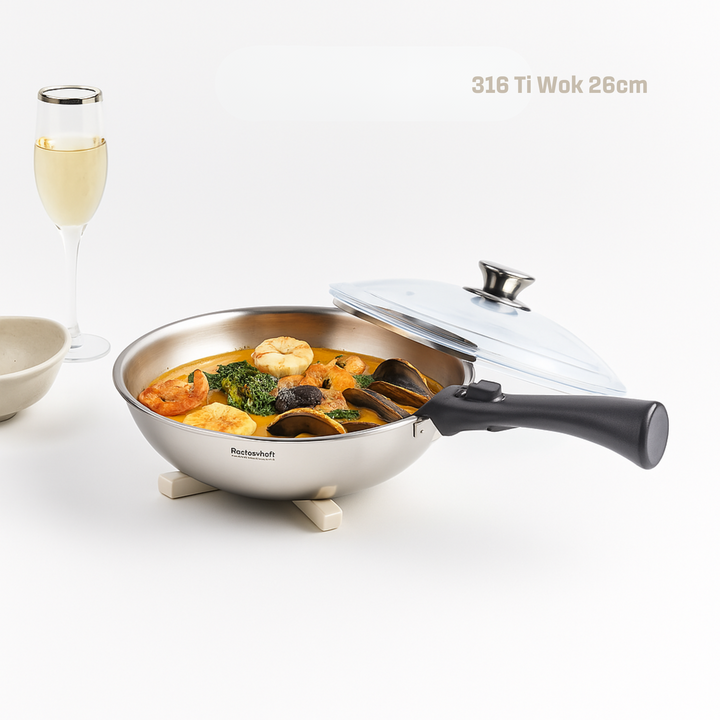 316 Ti Stainless Steel Wok 26 cm with lid
