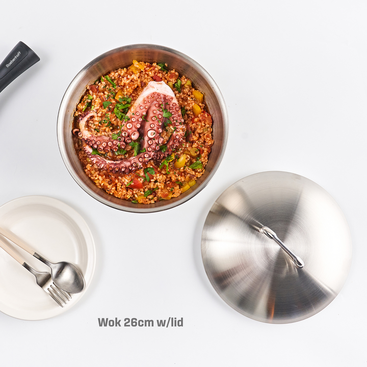 316 Ti Stainless Steel Wok 26 cm with lid